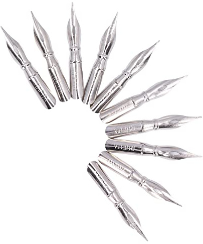 Pssopp 10 STÜCKE Kalligraphie Feder Schräge Kalligraphie Stift Feder Edelstahl Dip Pen Ersatzspitzen für Anfänger (B10*10)