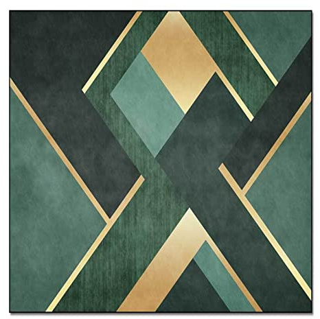 Rururug Teppich Quadratisch Kurzflor Wohnzimmer Schlafzimmer Korridor Badezimmer Küche Büro Sofa dekorativen Balkon betten, grünes gelbes geometrisches Patchwork Square 200 x 200 cm