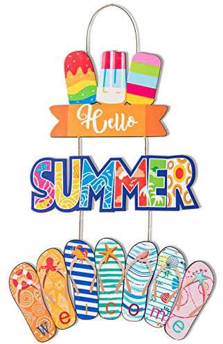 3Pcs Ciao estate Segno di porta appeso Decor Spiaggia Segno di benvenuto Placca di legno Estate Home Decor Pantofole gelato Spiaggia Appendere Decor Con Corde per interni all'aperto