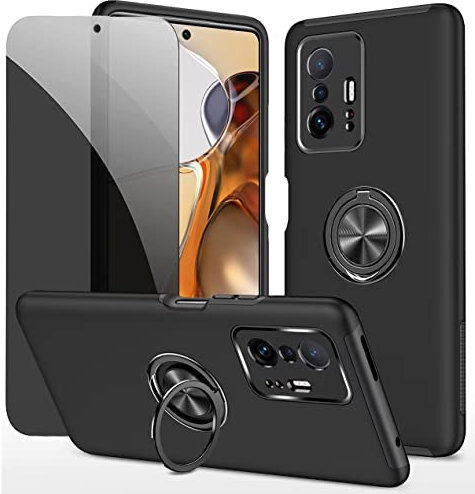 Dechyi Sichtschutz hülle für Xiaomi 11T 5G /11T PRO 5G Schwarz Handyhülle mit Anti-Spähen Displayschutzfolie mit Ringhalterung stoßfest, Kratzfest strapazierfähig Schutzhülle
