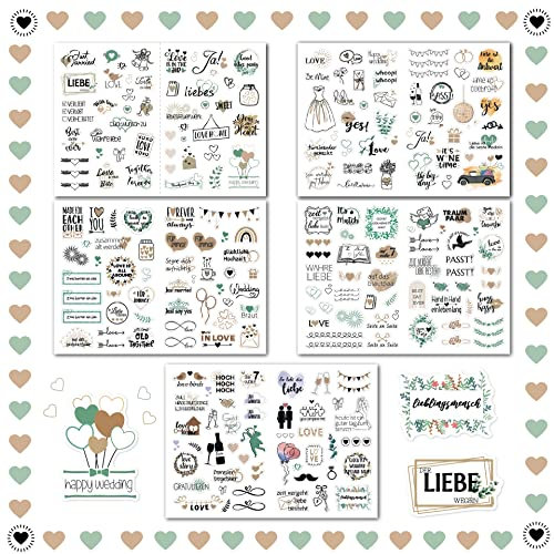 IOPYKKOA Sticker Hochzeit Gästebuch (213 Motive) - Vintage Hochzeit Aufkleber für Gästebuch oder Fotoalbum mit viel Liebe - Love Stickers für Scrapbook oder Bullet Journal