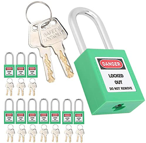 Candados de Bloqueo y Etiquetado, 10 Candados de Seguridad de IngenieríA de 38 Mm/1,5 Pulgadas, Candado EléCtrico con 20 Llaves (Verde)