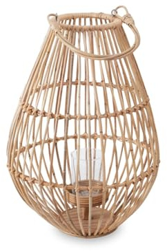 Premier Housewares Lantern With Hoop Handle Natural Rattan Decorative Lantern Sustainably Sourced Open and Airy Aesthetic Boho Themed 41cm x 59cm x 41cm