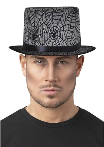 Smiffys Spider Web Top Hat, Halloween Fancy Dress Accessory, Gothic Dress Up Hats, World Book Day