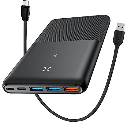 Powerbank Ksix Mini, Polímero de Litio, 10.000 mAh, 10 W, Cable USB-A a USB-C Incluido, Carga simultánea, Negro (Ultrafina, 20.000 mAh)