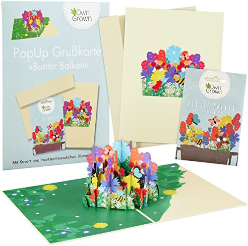 OwnGrown MHD abgelaufen Pop Up Karte Geburtstag mit Balkon Blumen Samen : Popup Karte Geburtstag mit Blumensamen Tütchen – Hochzeitskarte 3D – Geschenkkarte Geburtstag