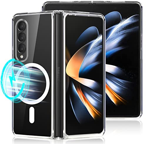 Yoedge Klare Magnetisch Hülle für Samsung Galaxy Z Fold4 5G 7,6 [Kompatibel mit Magsafe] Schlank Silikon TPU Stoßfest Handyhülle Kratzfeste rutschfeste Schutzhülle für Samsung Z Fold 4, Transparent