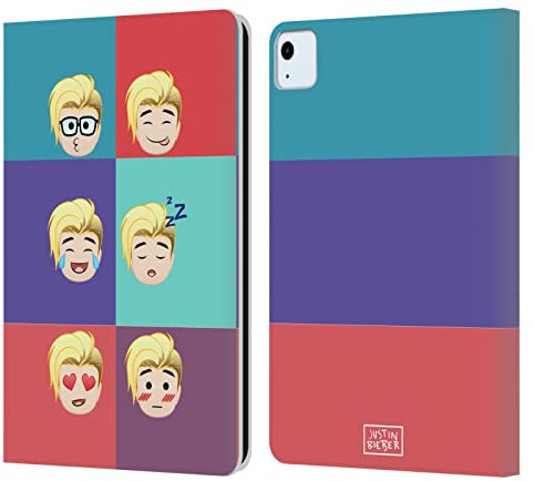 Head Case Designs Licenciado Oficialmente Justin Bieber Caras Lindas Justmojis Carcasa de Cuero Tipo Libro Compatible con Apple iPad Air 2020/2022