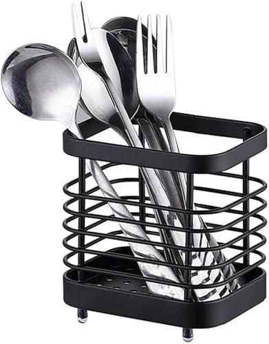 Black Kitchen Sink Caddy: Organize with style. Sink Organisers: Neatly store utensils. Cutlery Drainer: Efficient drainage. Stainless Steel Cutlery Tidy: Durable and sleek. Rust Proof Sponge Caddy