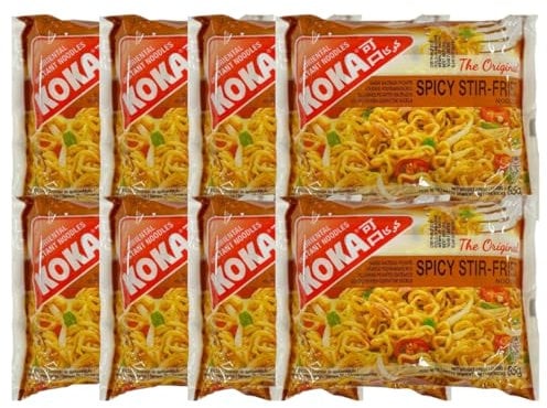 Koka Spicy Stir Fried Noodles | 85G | Instant Noodles | Ready to Eat Meal | No Preservatives | Delicious Saucy Taste (Pack of 8)