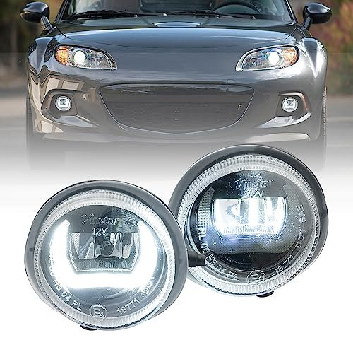 NSLUMO LED-Nebelscheinwerfer DRL Tagfahrlicht für Mazda 2 3 5 6 CX5 MX5 CX7 RX8 Frontstoßstange Nebelscheinwerfer Reflektoren Montage Fahren Laufen DLR-Licht E4-genehmigt 2 Stück