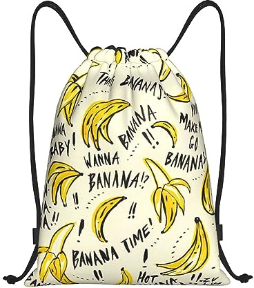 BTCOWZRV Kordelzug-Rucksack, gelber Bananen-Druck, wasserdicht, verstellbarer Turnbeutel, Sportbeutel, Schwarz, Small