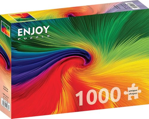 1000 Pieces Jigsaw Puzzle for Adults – Matte Finish, Soft Touch, Sturdy and Unique Pieces, Tight Fit, Vivid Colors, Missing Pieces Service – Multicolor Rainbow in Gradient Swirl – by ENJOY Puzzle