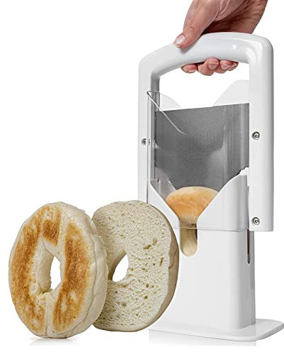 Kitchen Craft Bagel Cutter with Safety Handle, Stainless Steel Precision Cutter, Portable Muffin Slicer, Easy to Clean for Bread & Muffin, 7.1x8.7in