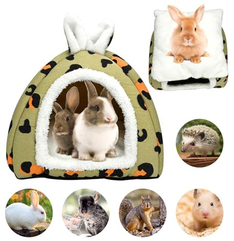 Meerschweinchen Bett, Warme Kaninchen Kuschelhöhle mit Abnehmbarem Kissen Große Meerschweinchen Haus Häschen Verstecke Käfig Winter Gemütliches Kleintierbetten, Chinchilla, Hamster (Grün)