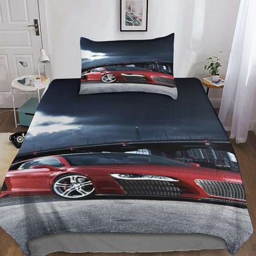 VOLDAX Neues Auto Bettwäsche Bettbezug Für 3D Microfaser Sehr cool. Bettwäsche Set Kinder Erwachsene,Mit Reißverschluss Und Kissenbezug Single（135x200cm）