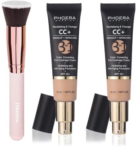 PHOERA CC Cream Foundation, PHOERA Full Coverage Foundation Farbkorrekturcreme, feuchtigkeitsspendendes Anti-Aging-Serum mit mattem, natürlichem, leichtem Finish (2PCS 120 Nude)