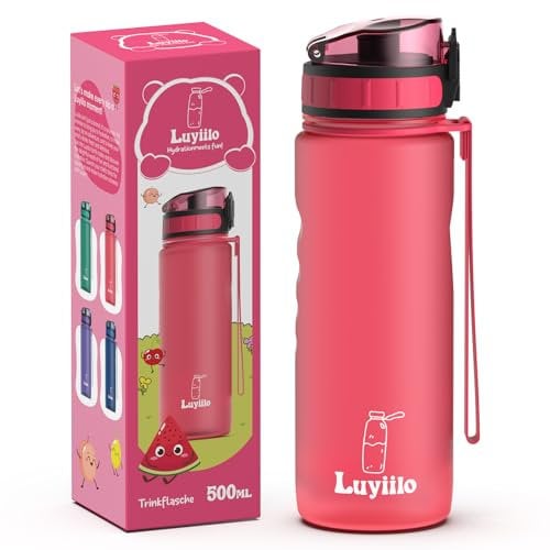 Luyiilo Trinkflasche Kinder Auslaufsicher 0,5L, BPA-Frei Trinkflasche mit Fruchteinsatz, Wasserflasche Spülmaschinenfest, Trinkflasche Perfekt für Schule, Kindergarten, Sport (Rosa)