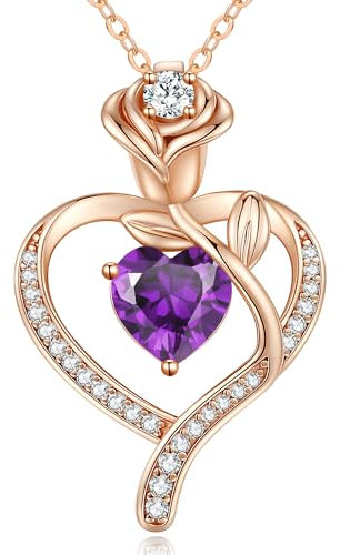 CDE Halskette Damen Rosegold Herz Kette Sterling Silber 925 Geburtsstein Geschenke für Frauen mit Anhänger Schmuck Geburtstag Weihnachten Valentinstag Muttertag Mama (Rosegold-02)
