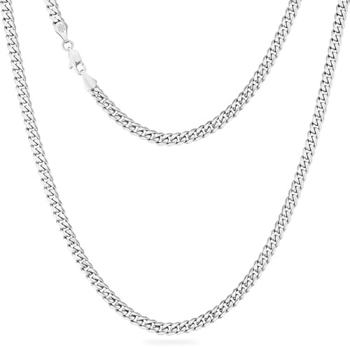 KRKC&CO Herren Kette, 5mm Edelstahl Panzerkette mit Diamantschliff, Silbrig Cuban Link Chains Silberkette, Nickelfrei Halskette, Geschenke für Männer Jungen, [Länge 55,9cm]