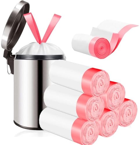 KITBEST Bolsas de basura con asa, 120 unidades, 10L con cordón, biodegradables, pequeñas, para cocina, baño, oficina (45 x 50 cm)