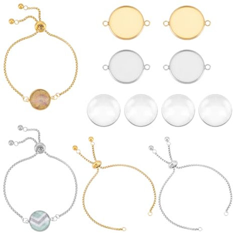 UNICRAFTALE 4 Sets 2 Farben Edelstahl DIY Rohlinge Armbänder Herstellung Set Verstellbare Slider Armbänder Kette Mit Cabochon Verbindungs Anhänger Glascabochons Für Schmuckherstellung,14mm