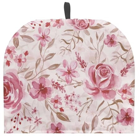 NETILGEN Tea Cosy Large Thick Wadding Tea Pot Cozies Tea Dust Cover Insulating Keep Tea Warm Teapot Warmer for Mom Wife Friends Tea Lovers, Pink Rose Leaf