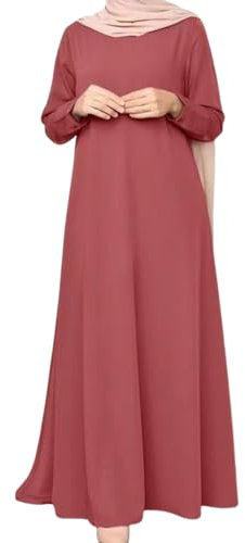 Onsoyours Gebetskleidung Abaya Damen Langarm Islamische Muslimische Kleid Türkische Ramadan Lang Gebetskleid Festlich Elegant Muslim Kleider B Rosa XS