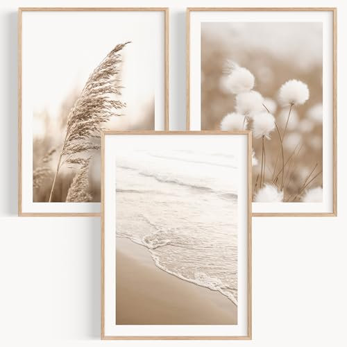 OHBIMBA® Sets Von 3 Poster & Kunstdrucke Zum Einrahmen - Zimmer Deko Und Wanddeko Wohnzimmer - Deko Wohnzimmer und Bilder Schlafzimmer - Strand Boho Deko - 50x70 cm - Ohne Bilderrahmen