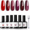 Modelones UV Nagellack 6 Farben Glitzer Rot Serie Gel Nageldesign Sets Soak Off Gel Polish für Maniküre Herbst