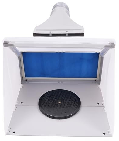 KAUITOPU Aerógrafo de aspiración, 4 m³/min, cabina de pintura con 3 barras de luz LED, mesa giratoria de 360°, pintura en aerosol, banco de trabajo, aerógrafo, kit de cabina de pintura portátil