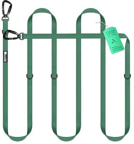 BLUZELLE Wasserfeste Hundeleine 3m, Wetterfestes PVC & 2 Starke 360° Aluminium Sicherheitskarabiner, Verstellbare Doppelleine für 2 Hunde, Freihand-Leine zum Umhängen, Schmutzabweisend, Farbe:Grün
