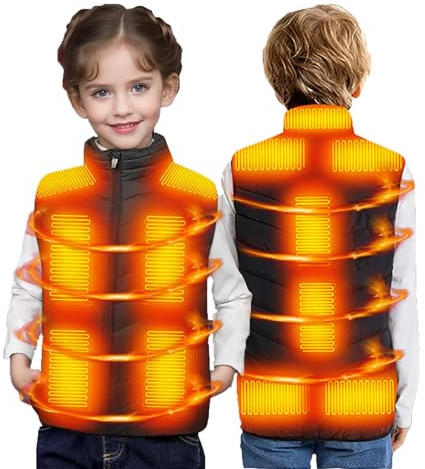 WOXIHUAN Beheizbare Weste Kinder, Beheizbare Jacke mit 13 Heizzonen für Jungen Mädchen, 3 Einstellbare Temperatur USB Elektrische Heizweste Schnelles Aufheizen Wärmeweste für Outdoor Wandern