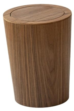 Sharplace Papelera de Madera con Tapa, Papelera Redonda de Estilo Japonés Moderno, Papelera de Madera para Oficina, Dormitorio, Hogar Y Cocina, Color Nogal, Individual