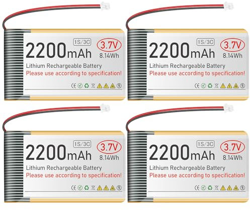 Lot de 4 batteries LiPo rechargeables 3,7 V 2200 mAh 1S 3C avec carte de protection ruban isolant en caoutchouc, fiche Micro JST 1.25 pour carte de développement AR duino ESP32