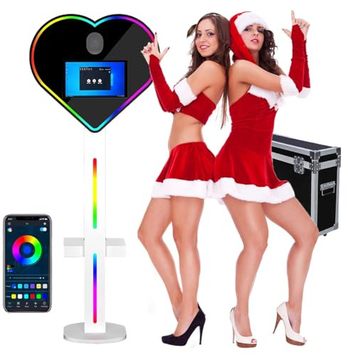 Photomaton Miroir En Forme De Cœur, Appareil Photo Reflex Numérique à écran Tactile De 15,6 Pouces Avec étui De Transport, Mini Pc (I5-8Gb-256Gb), Pour Mariages, Fêtes, Location,White