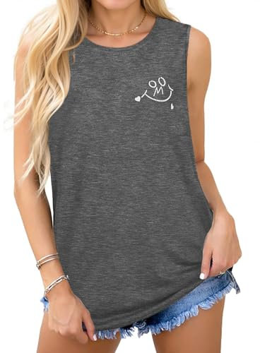 Terecey Damen Sport Tank Top Ärmelloses Yoga Fitness Shirt Oberteil Laufen Rundem Ausschnitt Gym Leichte Sporttop mit Druck für Fitness Yoga Beiläufig S-XXL