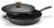 Tramontina Enameled Cast Iron Skillet with Lid, 12-inch Frying Pan, Smoke with Gold Knob