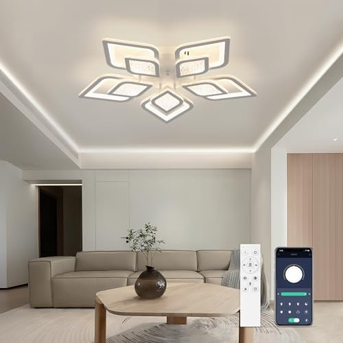 EASY EAGLE LED Deckenlampe Wohnzimmer, LED Deckenleuchte Dimmbar 48W, Wohnzimmerlampe Modern 61CM mit Fernbedienung und App für Schlafzimmer Esszimmer Kinderzimmer