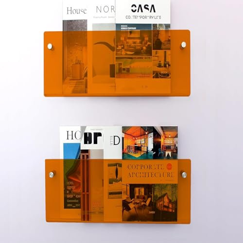 Gwezmxs Acryl Wandregal, Zeitungsständer Modern, Wand Bücher Regal, Orange, 2er-Pack, 30x15CM