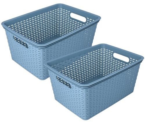 HRB Aufbewahrungsbox Lagerbox Box Korb in Rattan-Optik, 15 Liter, 39x28x18 cm Kiste Modern (Hellblau, 2 Stück)