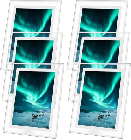 JEUIHAU 6 Stück 17,8 x 12,7 cm Glas-Bilderrahmen, klar, verspiegelt, für horizontale Tischaufstellung, Poster, Zeichnungen und Heimdekoration