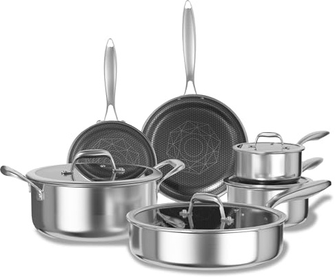 COOKER KING Edelstahl-Kochgeschirr-Set, Töpfe und Pfannen, antihaftbeschichtet, Hybrid-Keramik-Kochgeschirr, antihaftbeschichtete Bratpfannen, Töpfe, Sautepfanne und Suppentopf, ungiftig, ofenfest