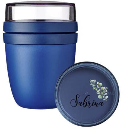 Mepal To-Go Gobelet à céréales personnalisable Motif Ellipse avec nom Imprimé coloré Eucalyptus Grand bleu foncé