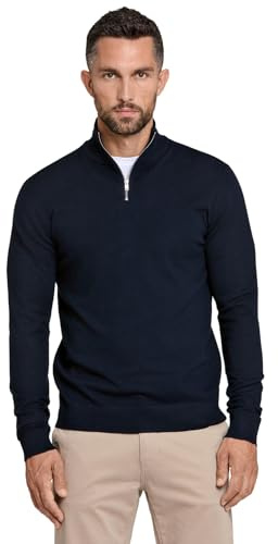 Lindbergh Pullover Herren mit Reißverschluss | Strickpullover Zip Herren Relaxed Fit mit hohem Kragen & feinem Rippstrick | Weich & körperbetont | Farbe Dunkelblau | Größe M
