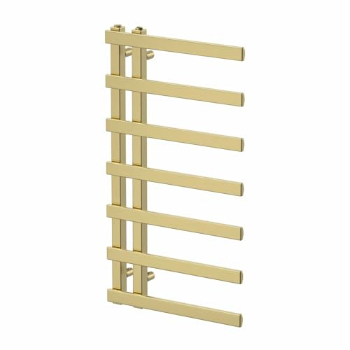 Radiant Living® 900 x 500mm Twin Valve Flat Heated Towel Rail Radiator Modern Central Heating Bathroom Warmer Wall Mounted Ladder Rad, Brushed Brass