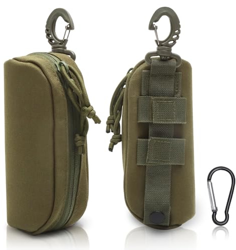 KQDRAVINE 1 Nylon Brillenetui Sonnenbrillen etui, Brillenetui Groß mit Tragehaken, Dunkelgrün Schutzge Häuse für Outdoor, Wandern und Bergsteigen