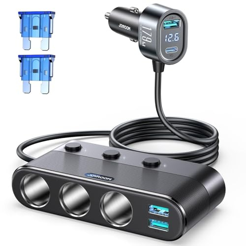 JOYROOM 179W Divisor Encendedor Cigarrillos,【PD30W & 3 Puertos USB】 7 EN 1 Cargador Coche USB C Carga Rapida, 12V/24V 3 Socket Encendedor de Cigarrillos, Car Charger con Voltímetro LED para iPhone 17