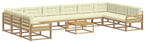 vidaXL Outdoor-Sofagarnitur mit Kissen 11 pcs Weiß und Creme, Akazienholz Garten-Sofa-Set, Moderne Outdoor-Sitzgruppe, Bequeme Bänke für Terrasse, Garten, Poolmöbel