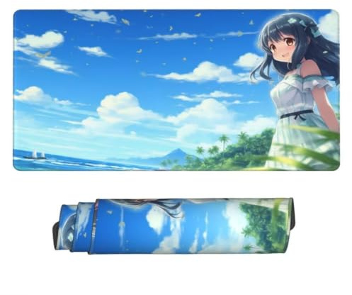 Tapis de Souris XXL Ciel Bleu 700 x 300 x 3 mm, Grand Tapis de Souris Gamer Anime sous Main Bureau à Bords Cousus, Mouse Pad avec Base en Caoutchouc Antidérapante pour Maison et Bureau -MP1347